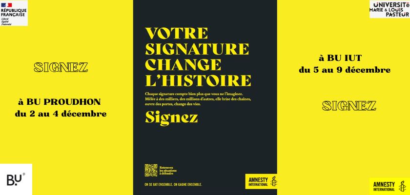 Signez à la BU Proudhon du 2 au 4 décembre ou à la BU IUT du 5 au 9 décembre